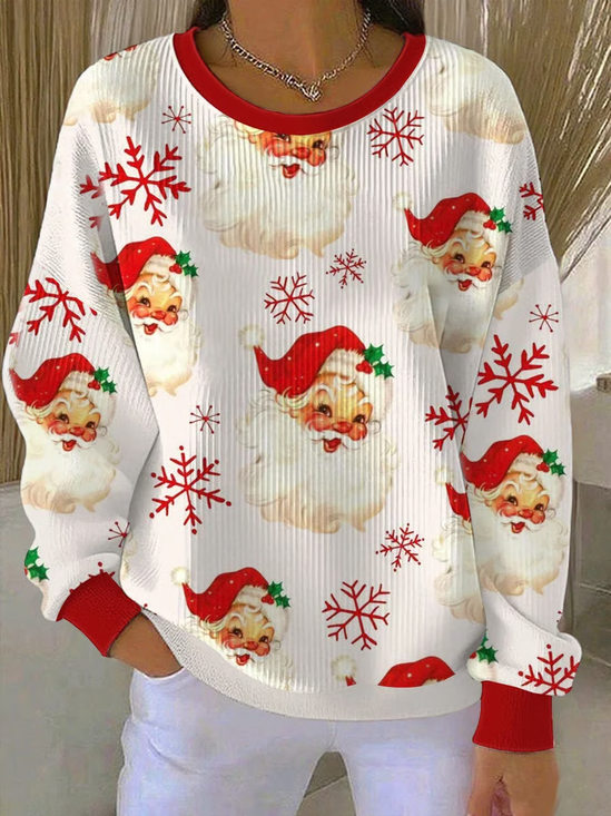 Casual Crew Neck Printing Santa Claus Sweatshirt