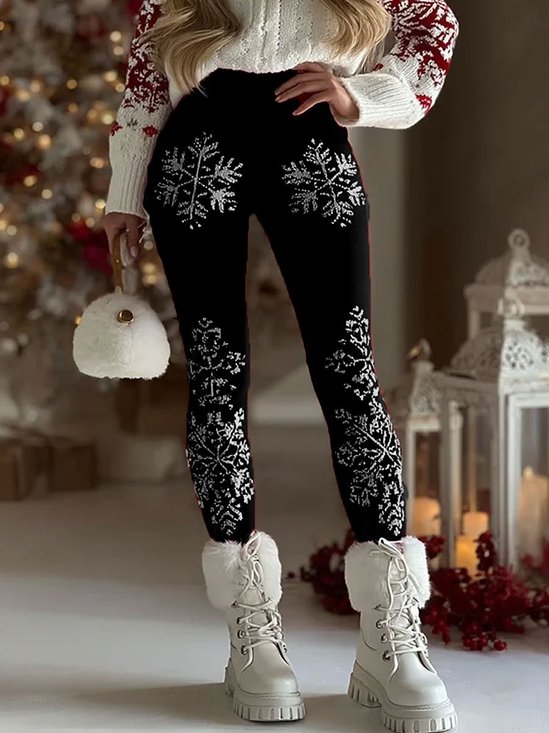 Christmas Casual Fluff/Granular Fleece Fabric Leggings