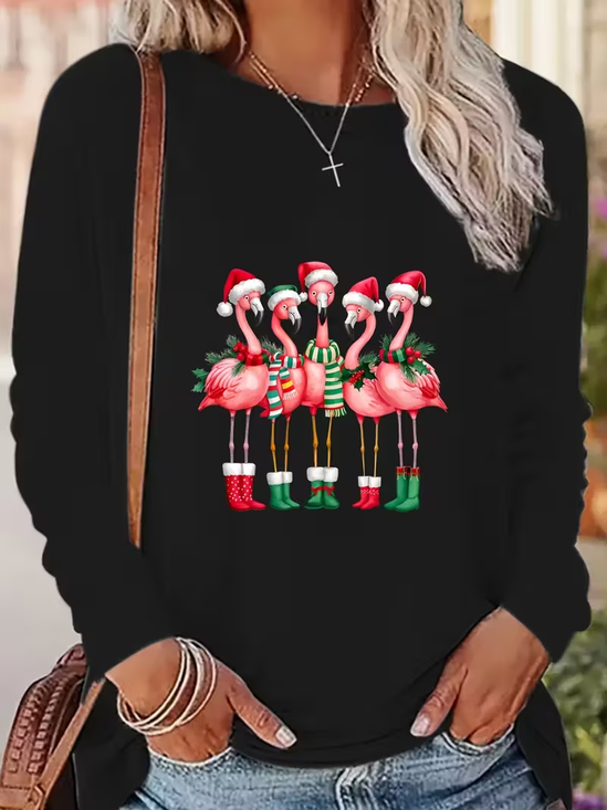 Women's Long Sleeve T-shirt Spring/Fall Black Christmas Printing Jersey Crew Neck Daily Going Out Casual Top