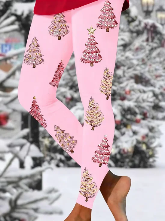 Printing Christmas Tree Casual Tight Leggings