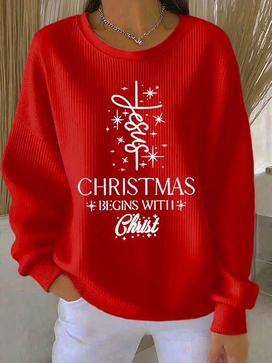 Christmas Printing Casual Crew Neck Sweatshirt