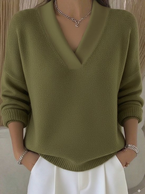 Casual Plain Split Joint Cotton Sweater