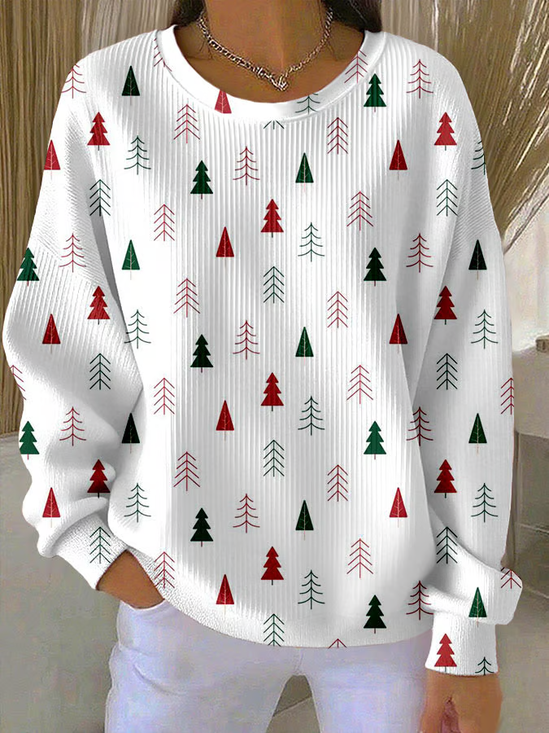 Printing Loose Casual Christmas Tree Sweatshirt