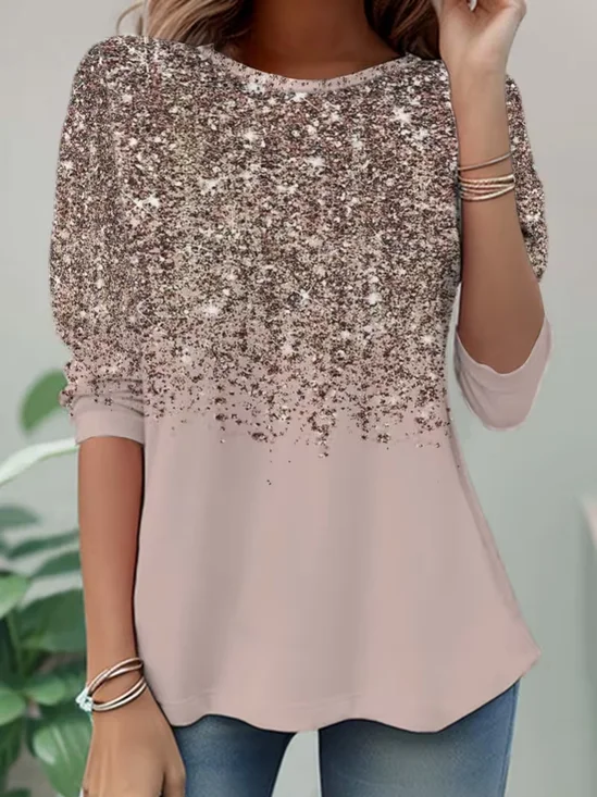 Women's Long Sleeve T-shirt Spring/Fall Pink Abstract Jersey Crew Neck Daily Going Out Casual Top