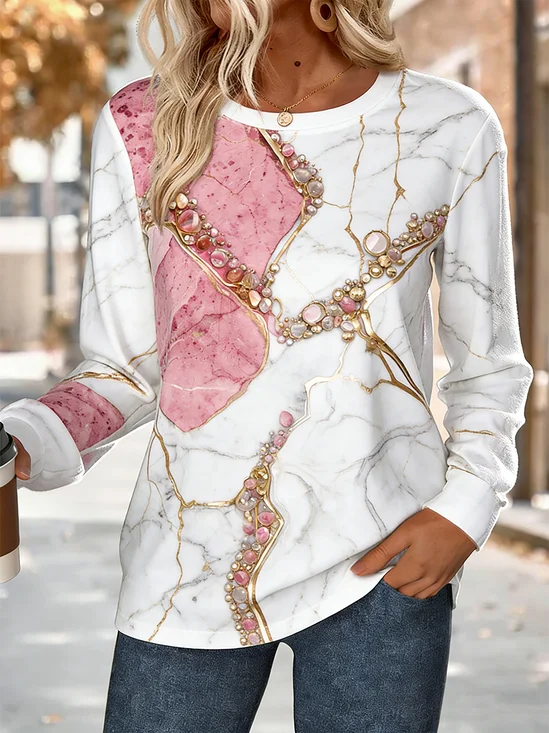 Cotton-Blend Gradient Pattern Loose Simple Sweatshirt