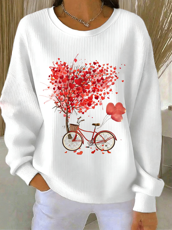 Valentine's Day Cotton-Blend Crew Neck Simple Sweatshirt
