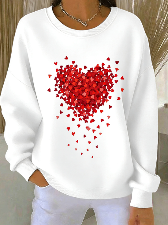 Valentine's Day Crew Neck Simple Cotton-Blend Sweatshirt