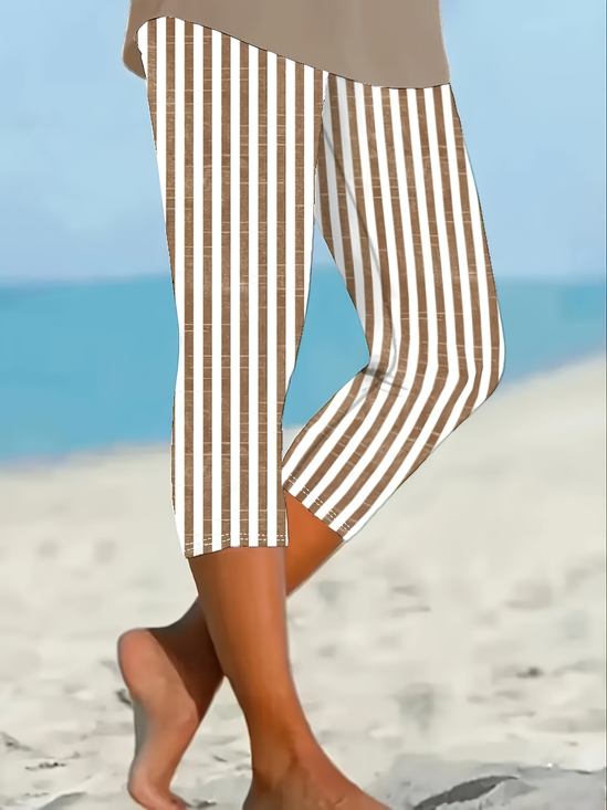 Women's  Elastic Waist H-Line Legging Daily Going Out Pants Khaki Casual Printing Striped Summer Pants