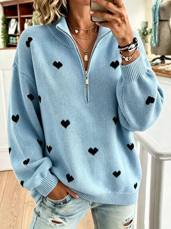 Heart Graphic Zip Relaxed Sweatshirt
