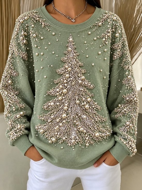 Gorgeous Christmas Tree Graphic Loose Sweatshirt