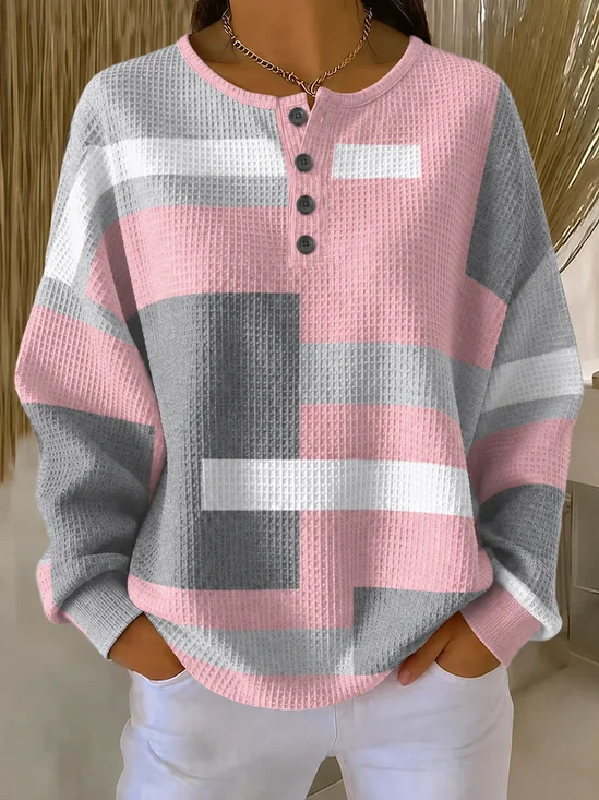 Henley Collar Casual Abstract Graphic Regular Fit Sweatshirt