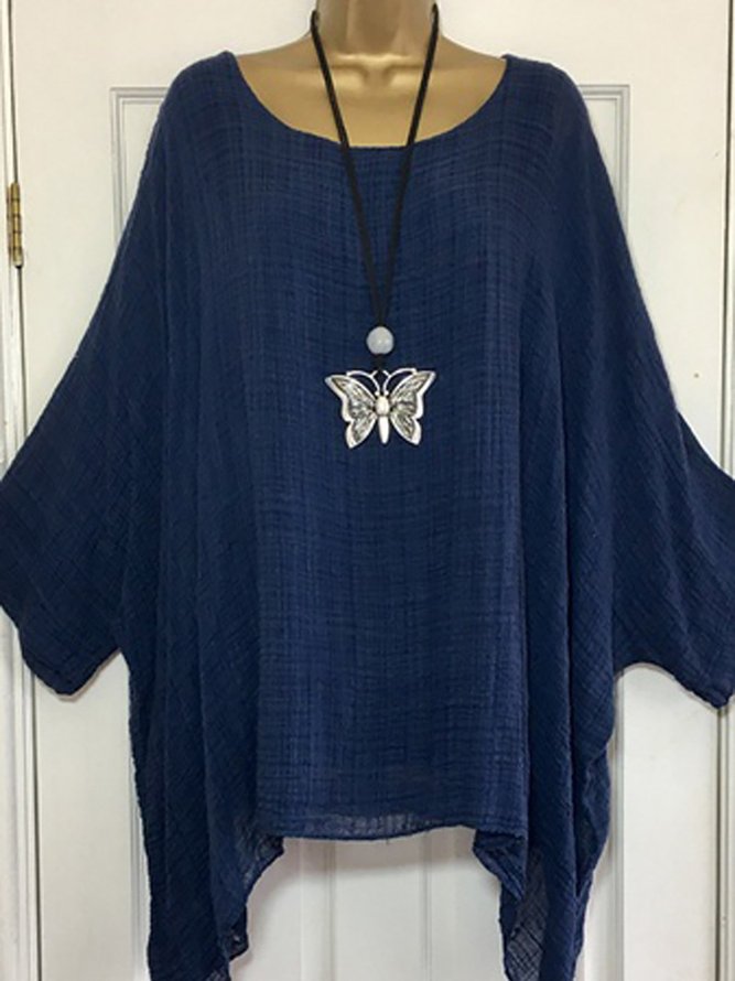 zolucky Printed/Dyed Casual Batwing Crew Neck Blouse
