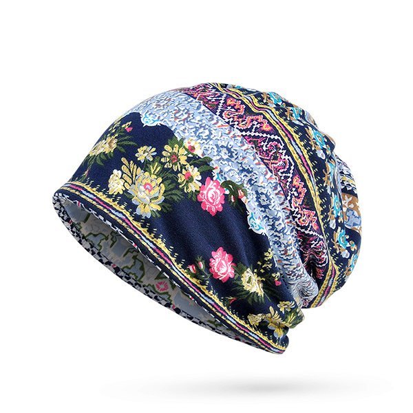 Women Vintage Stripe Print Beanie Outdoor Windproof Snow Hat