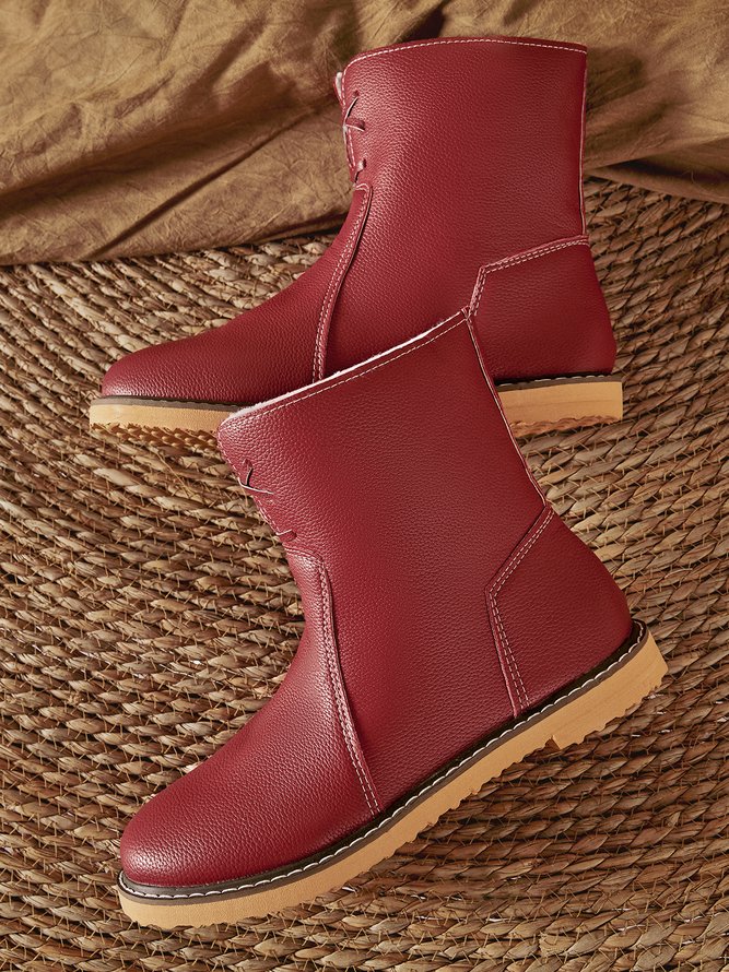 Women Casual PU Snow Boots Full Waterproof Insulated Low Heel Winter Boots