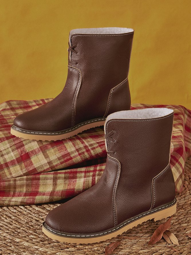 Women Casual PU Snow Boots Full Waterproof Insulated Low Heel Winter Boots