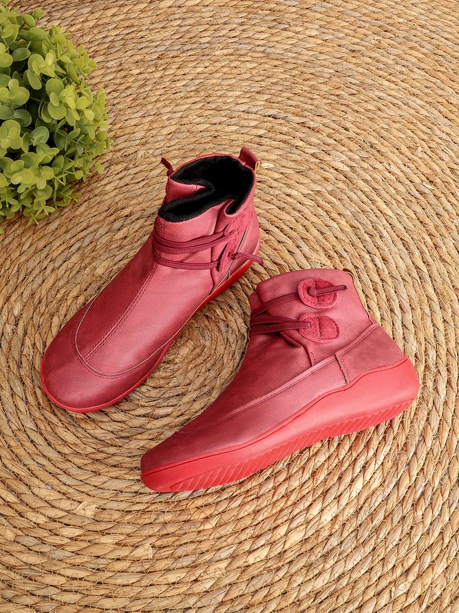 zolucky Vintage Women Casual Braided Strap Breathable Lether PU Flat Heel Classic Boots