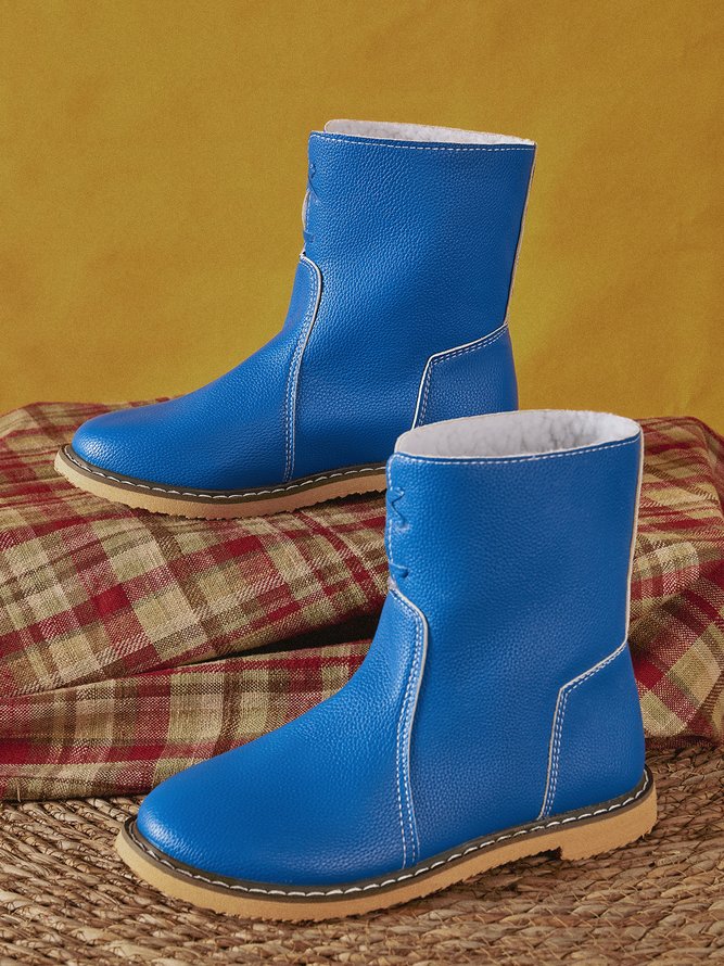 Women Casual PU Snow Boots Full Waterproof Insulated Low Heel Winter Boots