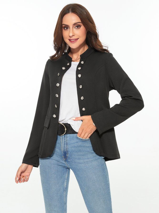 Zolucky Women Urban Loosen Stand Collar Long Sleeve Jacket