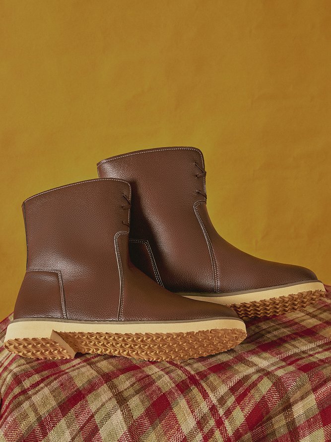 Women Casual PU Snow Boots Full Waterproof Insulated Low Heel Winter Boots