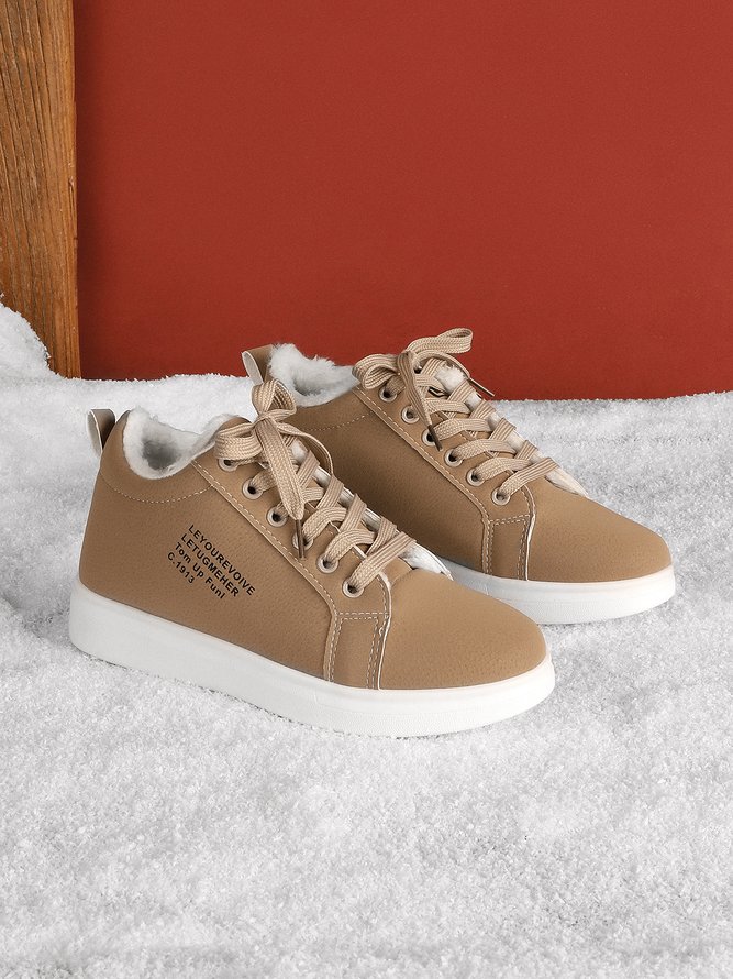 Text-print Warm Lined Lace-Up Sneakers