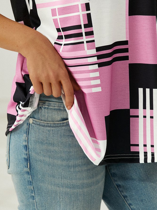 Casual Geometric Printed Loose V Neck T-Shirt