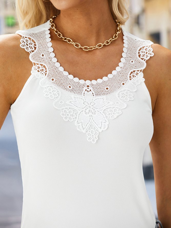 Sleeveless Lace Casual Plain Tank & Cami