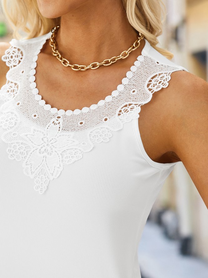 Sleeveless Lace Casual Plain Tank & Cami