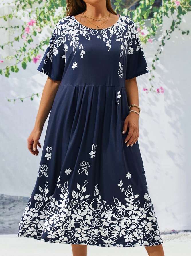 Plus Size Loose Pocket Stitching Casual Dress