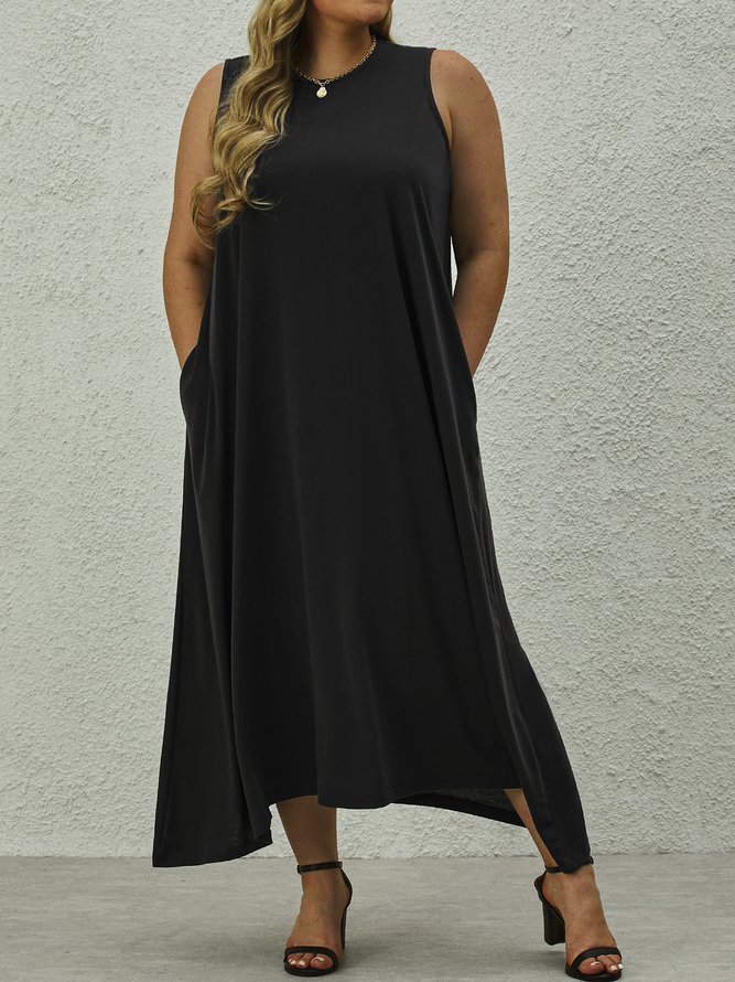 Plus Size Jersey Crew Neck Casual Loose Dress