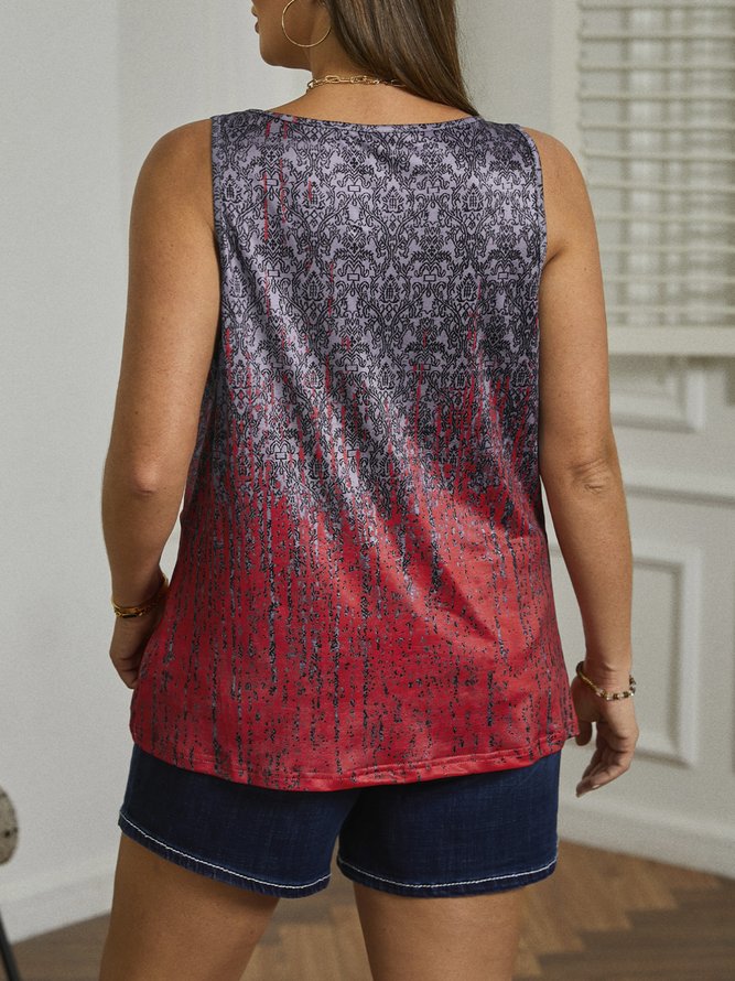 Plus Size Casual Ombre Jersey Half Open Collar Tank Top