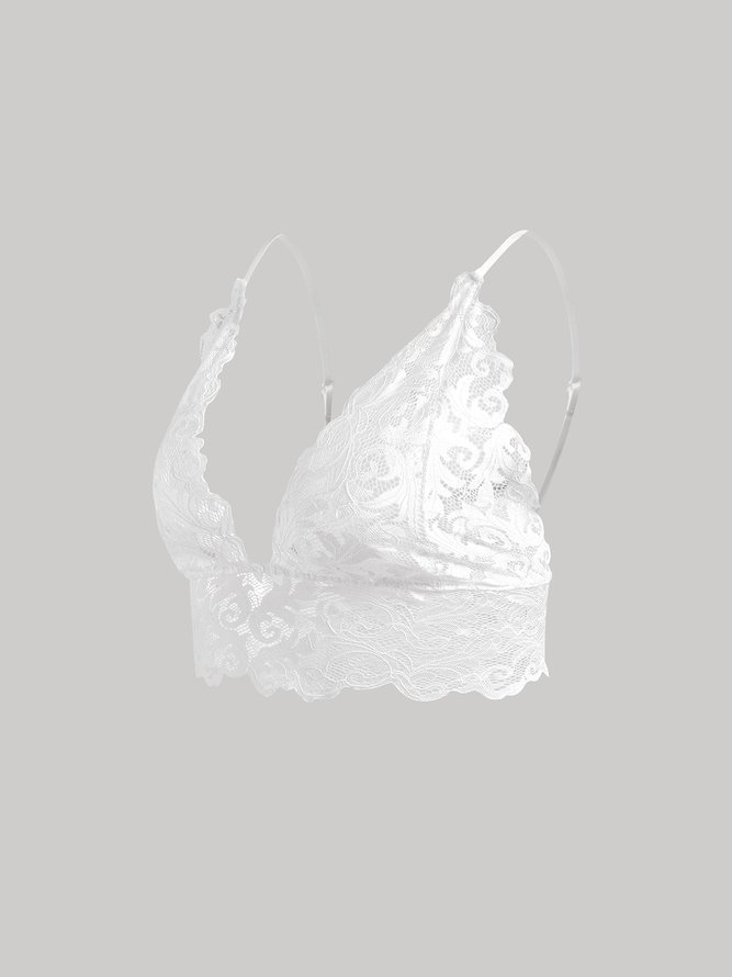 Women Sexy Plain All Season V neck Holiday Lace 3/4 Cup Gallus Bra Wirefree Bra