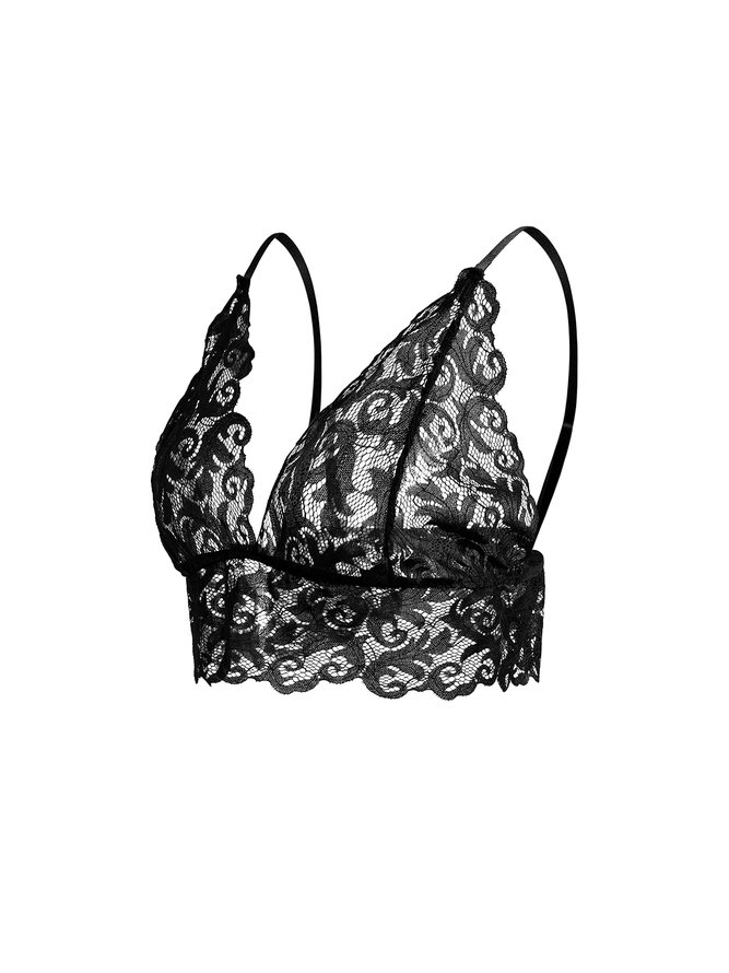 Women Sexy Plain All Season V neck Holiday Lace 3/4 Cup Gallus Bra Wirefree Bra
