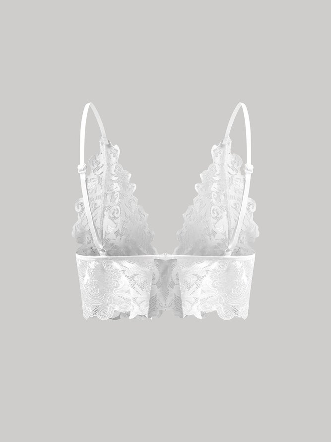 Women Sexy Plain All Season V neck Holiday Lace 3/4 Cup Gallus Bra Wirefree Bra