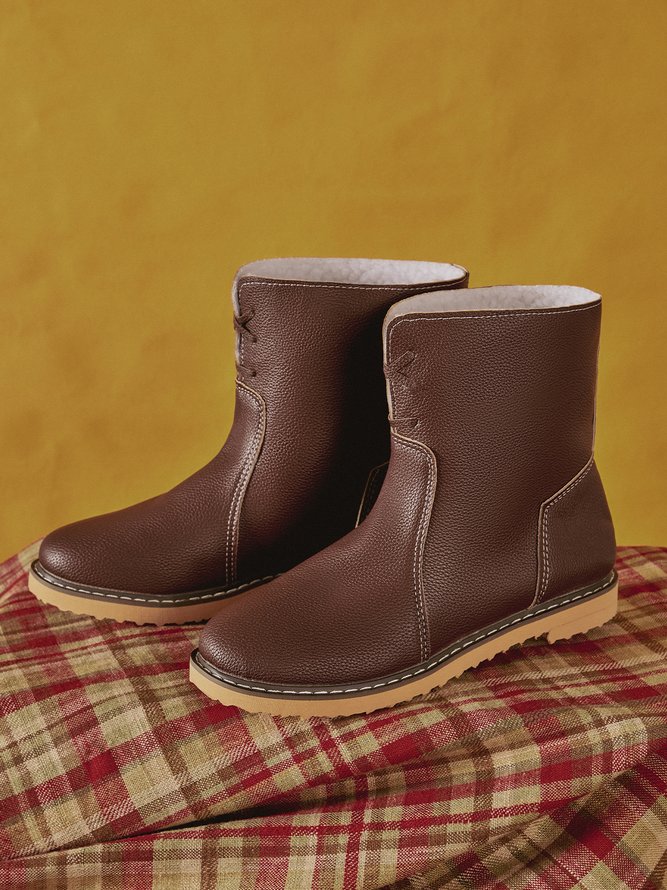 Women Casual PU Snow Boots Full Waterproof Insulated Low Heel Winter Boots