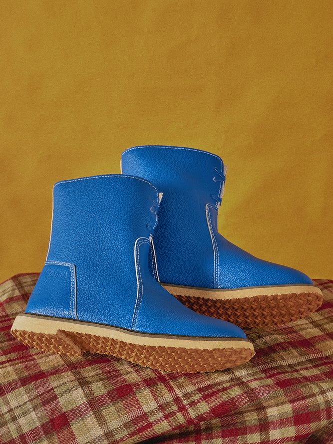 Women Casual PU Snow Boots Full Waterproof Insulated Low Heel Winter Boots