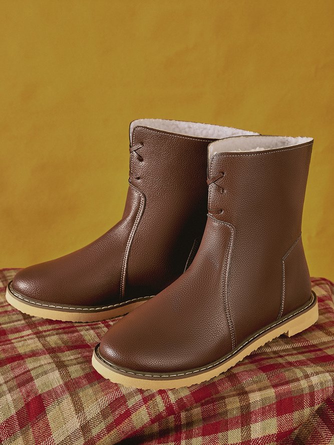 Women Casual PU Snow Boots Full Waterproof Insulated Low Heel Winter Boots