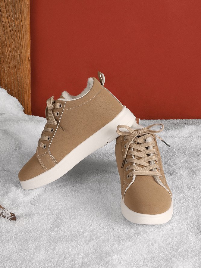 Text-print Warm Lined Lace-Up Sneakers