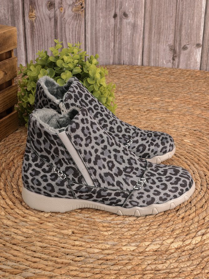 Faux Leather Panel Zip and Fleece Soft Ankle Ankle Boots
