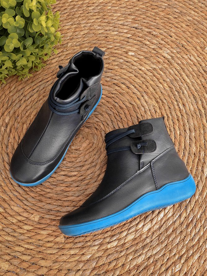 zolucky Vintage Women Casual Braided Strap Breathable Lether PU Flat Heel Classic Boots