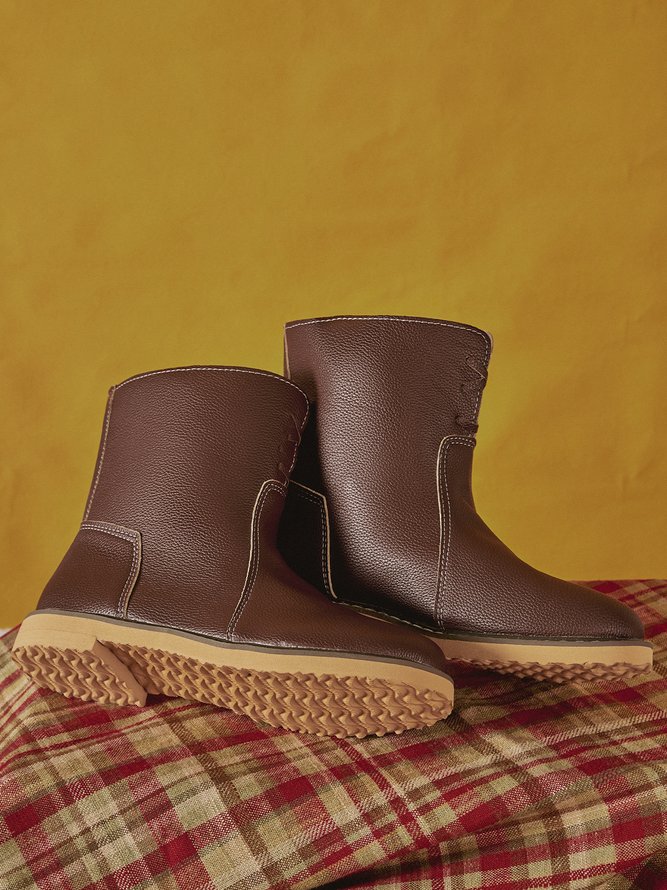 Women Casual PU Snow Boots Full Waterproof Insulated Low Heel Winter Boots
