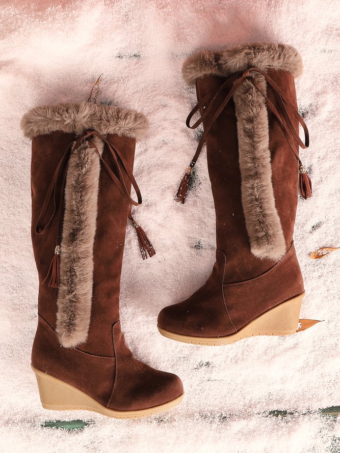 Vintage Fringe Plush Warm Snow Boots