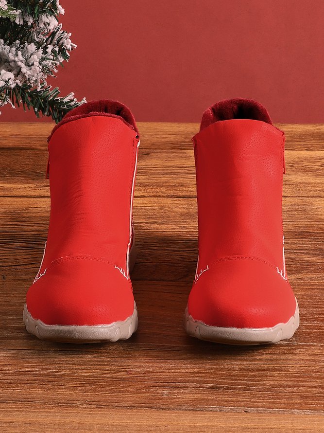 Faux Leather Panel Zip and Fleece Soft Ankle Ankle Boots