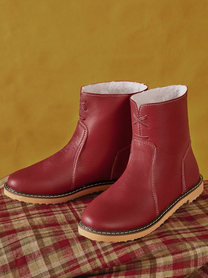Women Casual PU Snow Boots Full Waterproof Insulated Low Heel Winter Boots