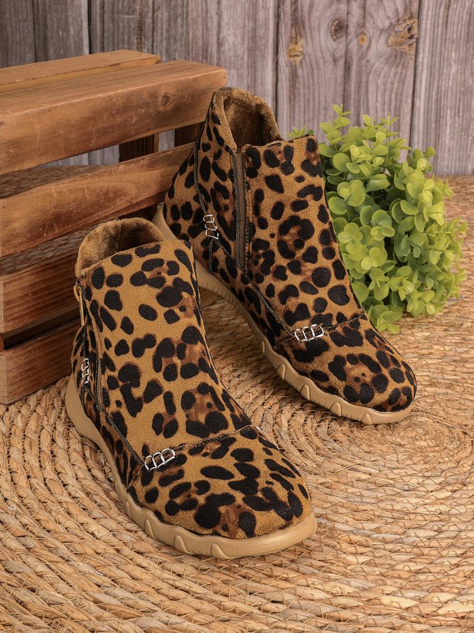 Faux Leather Panel Zip and Fleece Soft Ankle Ankle Boots