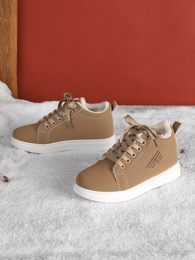 Text-print Warm Lined Lace-Up Sneakers