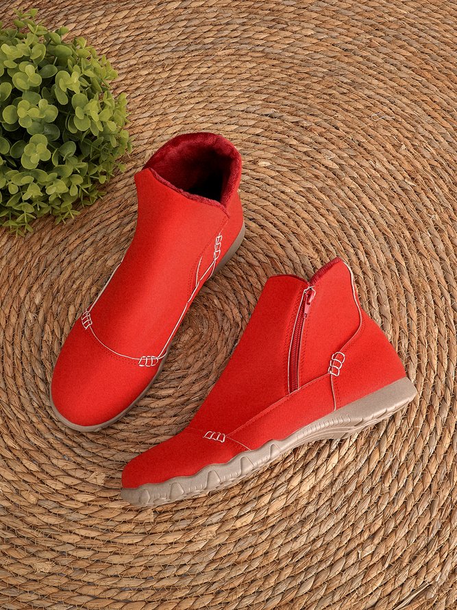 Faux Leather Panel Zip and Fleece Soft Ankle Ankle Boots