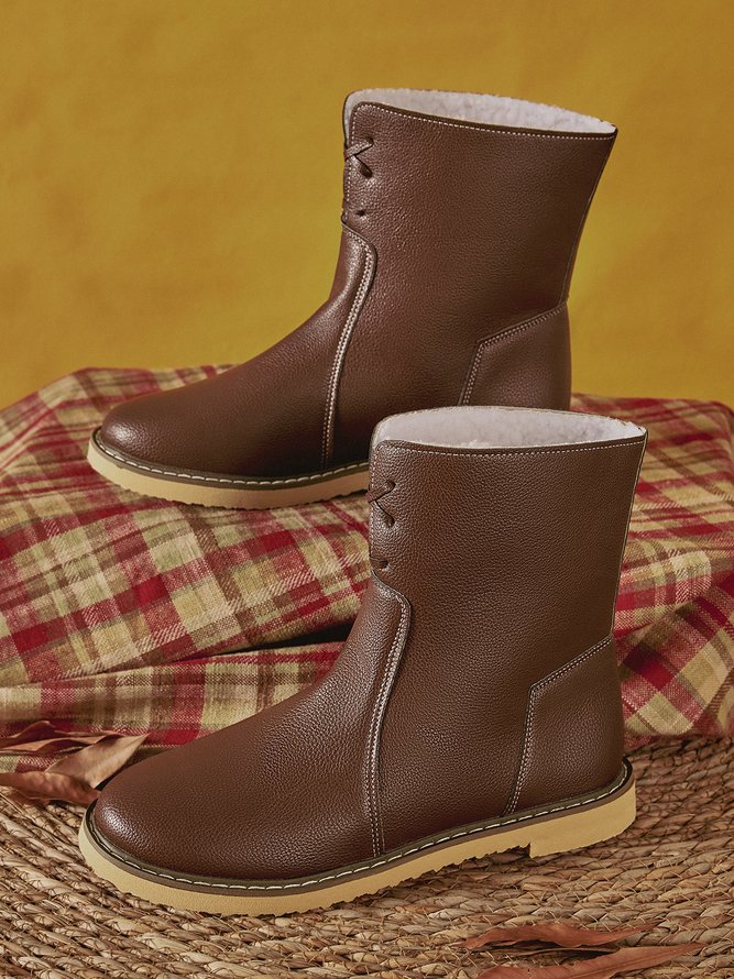 Women Casual PU Snow Boots Full Waterproof Insulated Low Heel Winter Boots