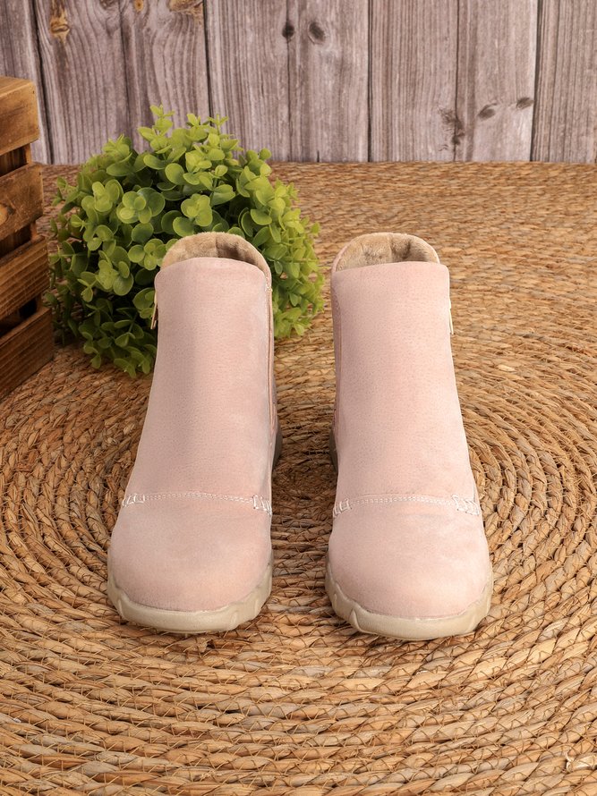 Faux Leather Panel Zip and Fleece Soft Ankle Ankle Boots