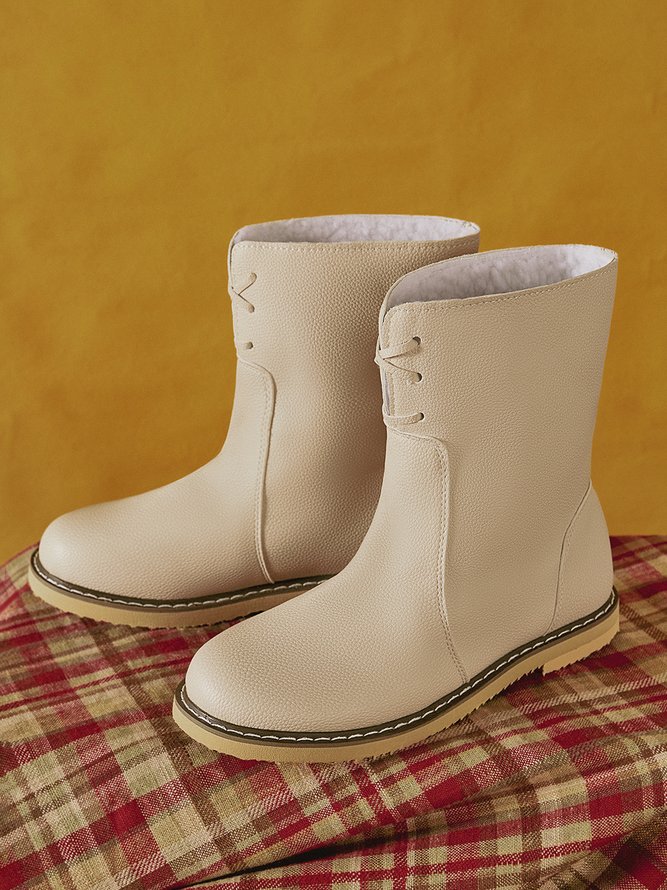Women Casual PU Snow Boots Full Waterproof Insulated Low Heel Winter Boots