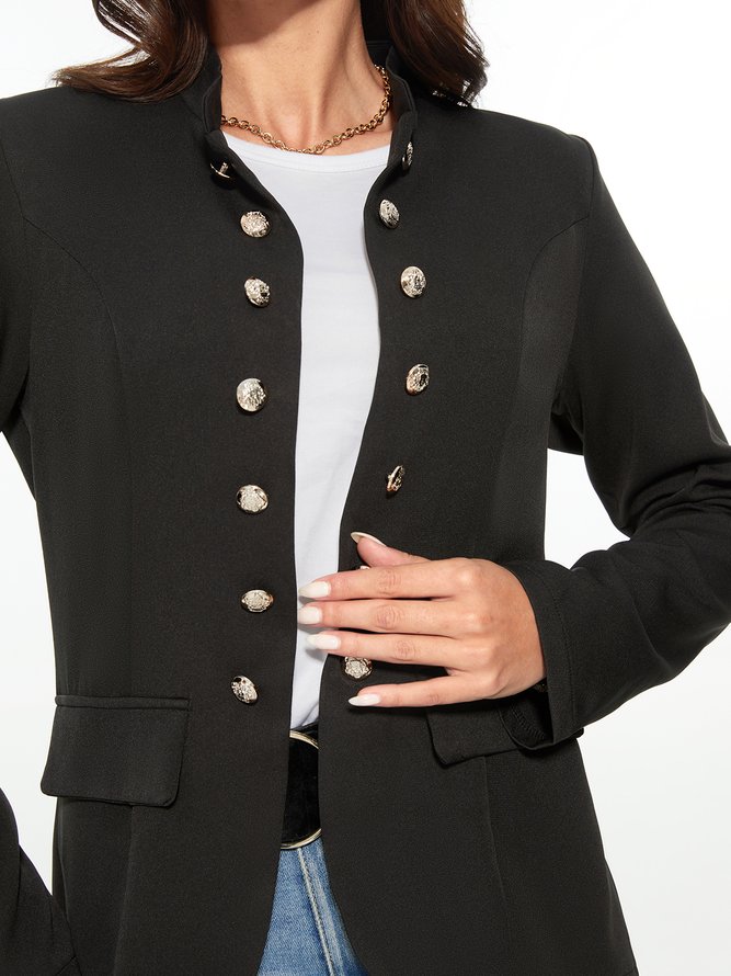 Zolucky Women Urban Loosen Stand Collar Long Sleeve Jacket